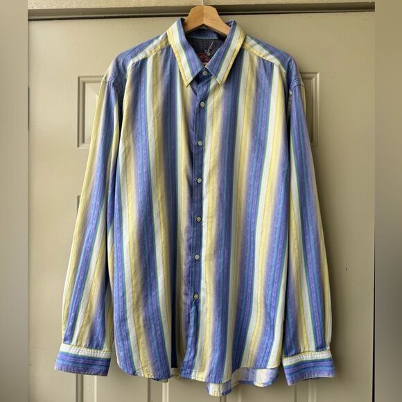 Robert Graham Shirt Mens Stripe Flip Cuff Button Up Floral Embroidered Sz XL - Picture 1 of 15